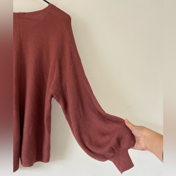 1. State Bubble Balloon Sleeve Ribbed V-Neck Terra Earth Sweater XL - Picture 12 of 16